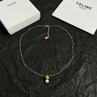 Celine سلسلة خرز ذهبية اللون قلادة لؤلؤ