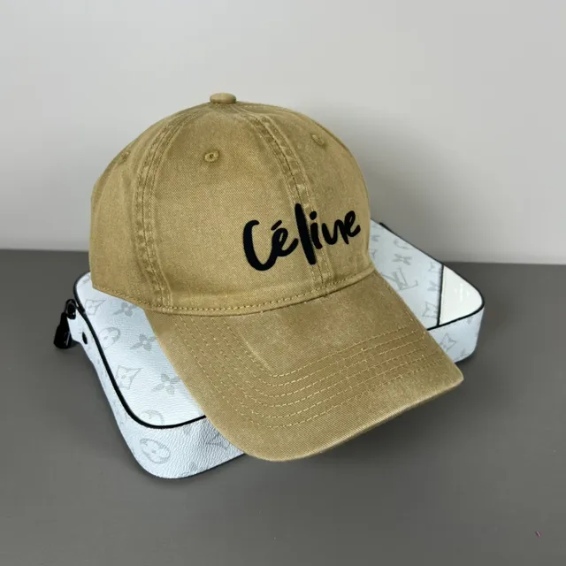 Celine লোগো ক্যাপ খাকি অনস্ট্রাকচার্ড বেসবল ক্যাপ 4