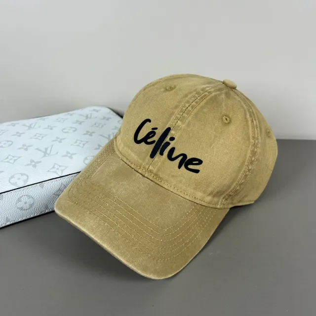 Celine লোগো ক্যাপ খাকি অনস্ট্রাকচার্ড বেসবল ক্যাপ 9