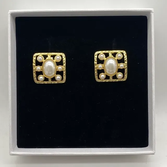 Celine Pearl-Embellished Square Stud Earrings 2