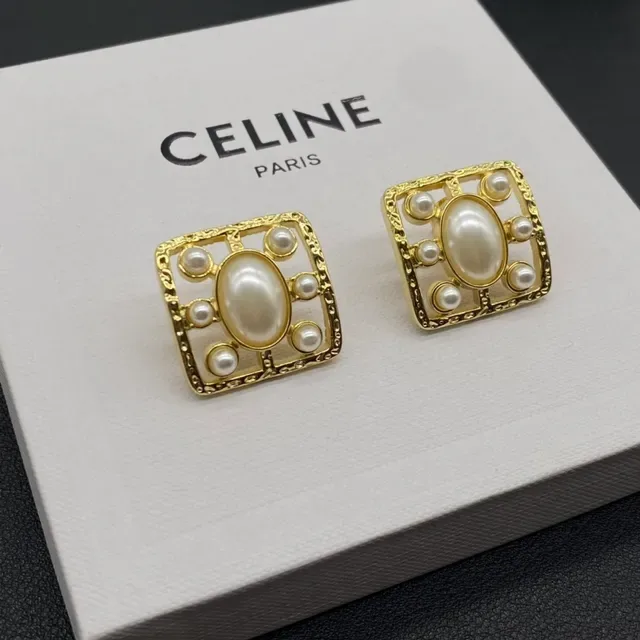 Celine Pearl-Embellished Square Stud Earrings 4