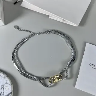 Celine Triomphe خيطان مزدوجان مكسوف بالكريستال قلادة