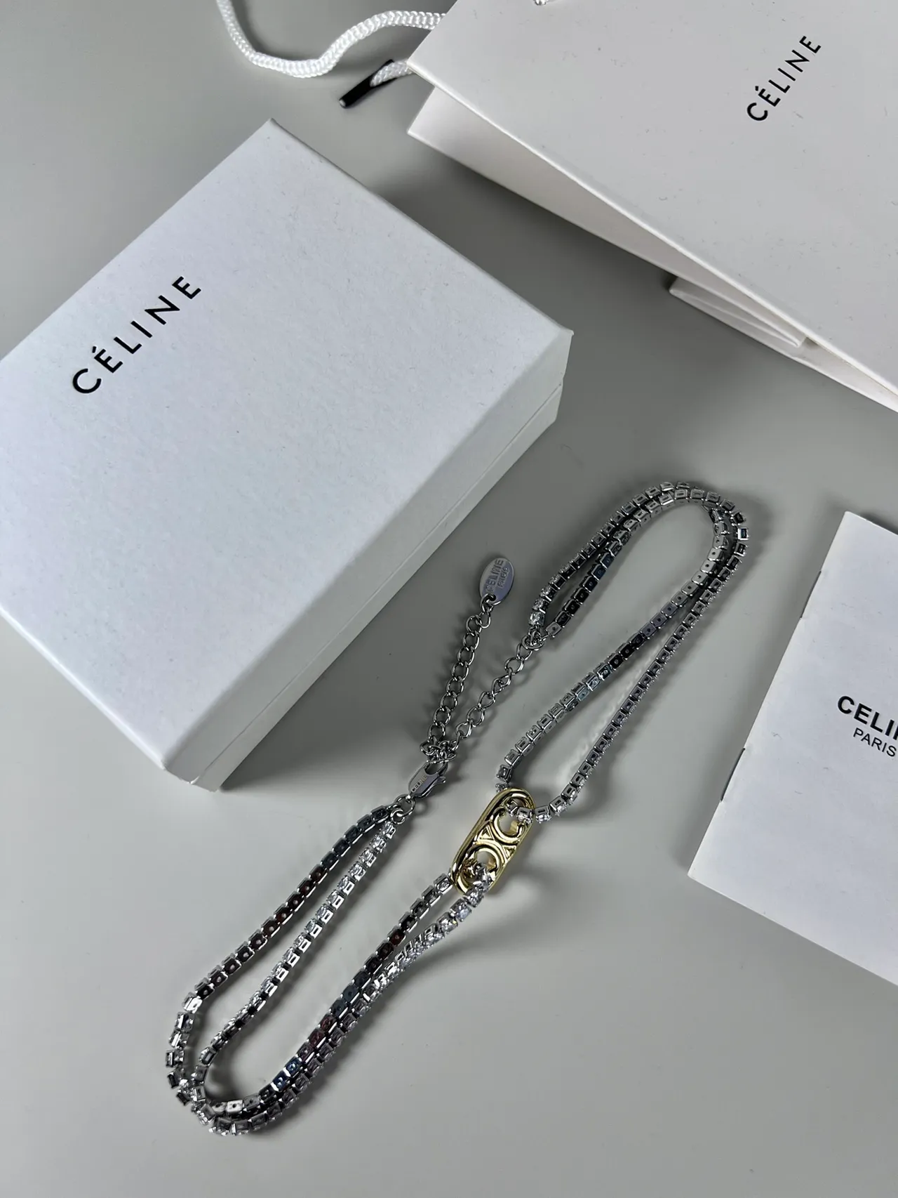 Celine Triomphe Double-Strand Pave Crystal Necklace 6