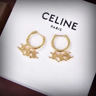 Celine Triomphe Gold Hinged Hoop Earrings