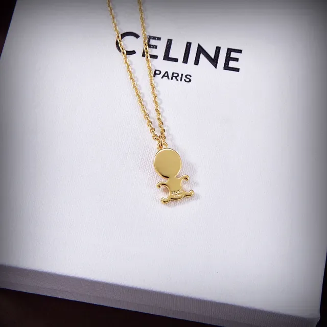 Celine Triomphe قلادة ذهبي اللون وحجر وردي 5