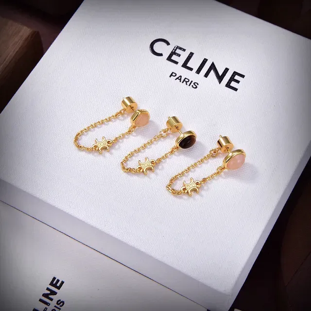 Celine Triomphe قلادة ذهبي اللون وحجر وردي 7