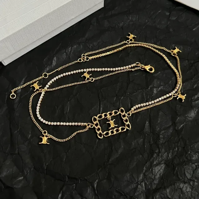 Celine Triomphe Gold-Tone Crystal Pavé Multi-Chain Necklace 3