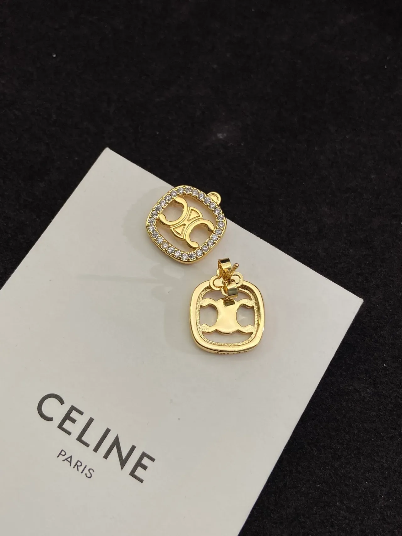 Celine Triomphe dourados Pavê Cristal quadrados brincos 3