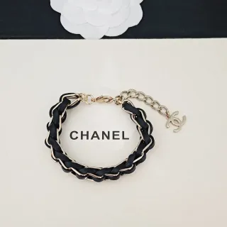 Chanel Black Gold Braided Leather Chain Bracelet