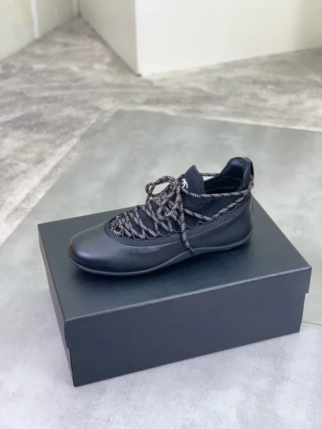 Chanel Black White Knit Upper Leather Toe Cap Lifestyle Sneakers 5
