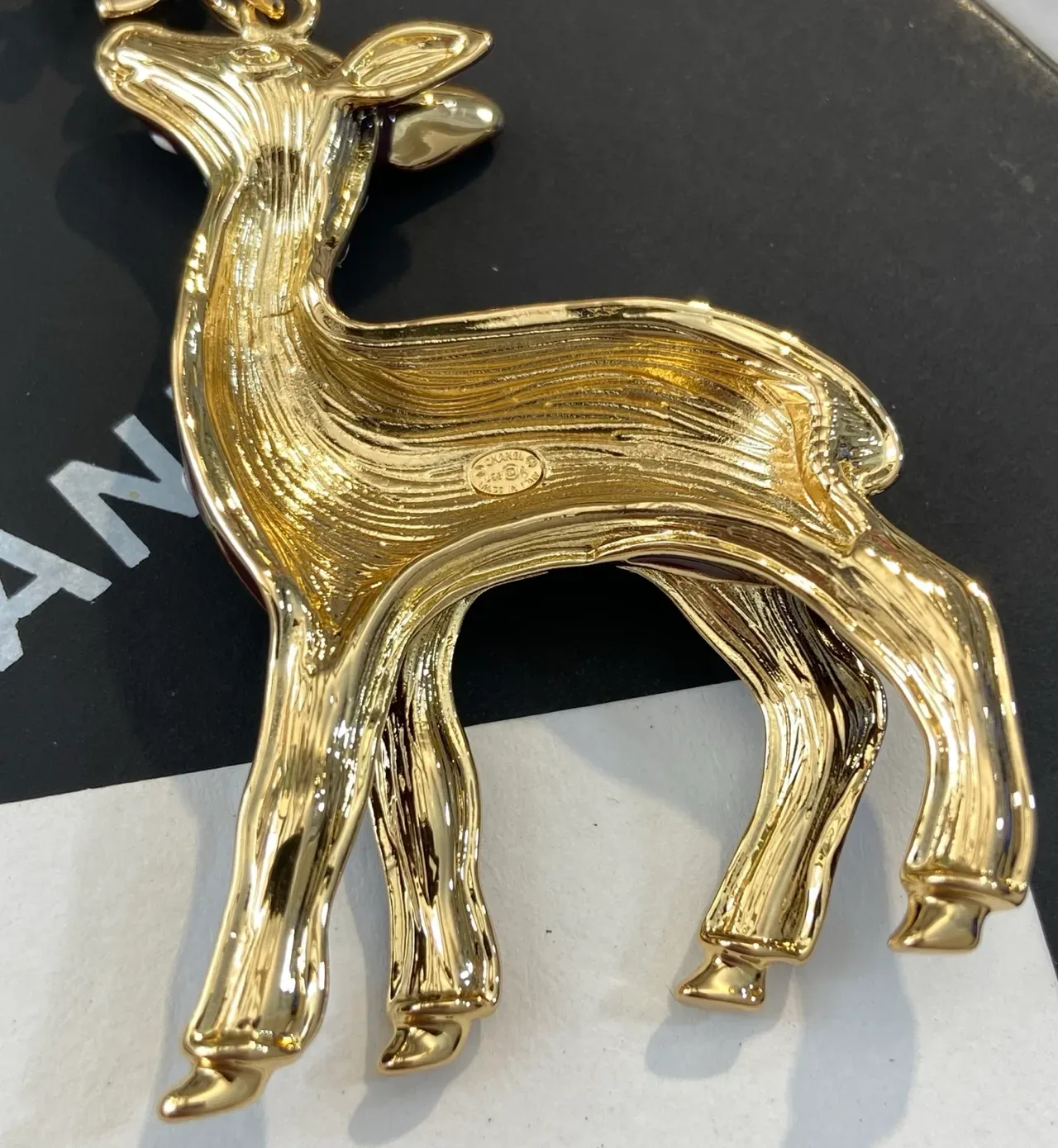 Chanel Brown White Enamel Fawn Charm Polka-Dot Pattern Brooch 3
