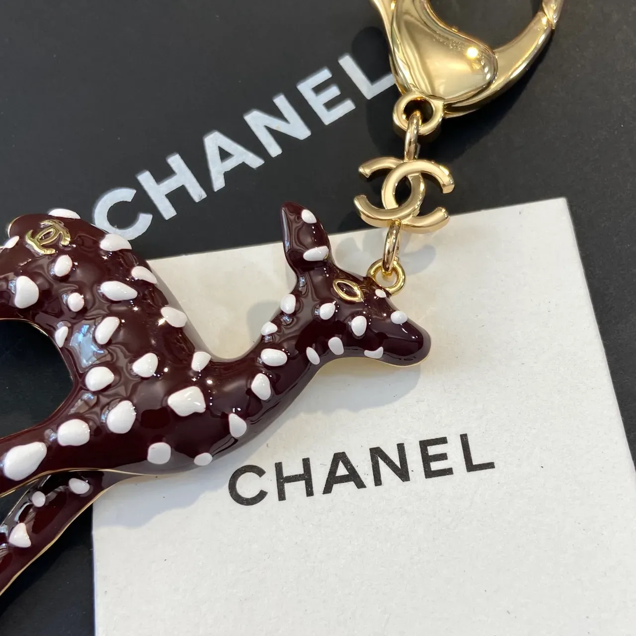 Chanel Brown White Enamel Fawn Charm Polka-Dot Pattern Brooch 5
