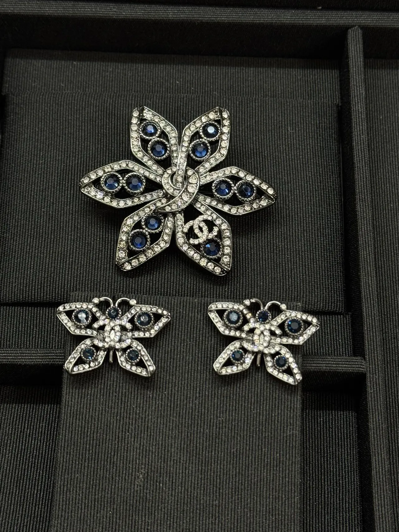 Chanel Butterfly Pavé Crystal and Blue Stone Earrings 2