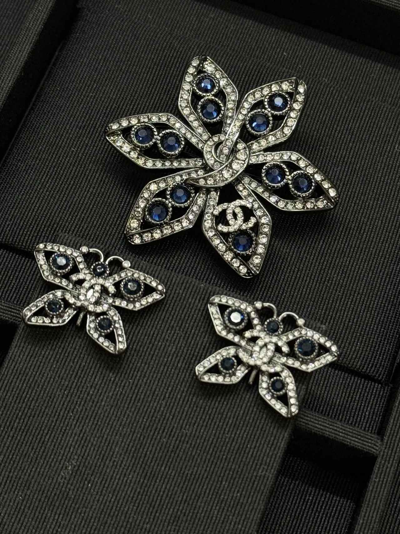 Chanel Butterfly Pavé Crystal and Blue Stone Earrings 3