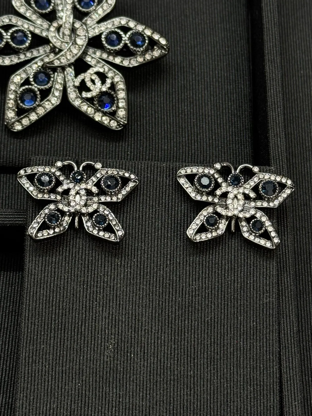 Chanel Butterfly Pavé Crystal and Blue Stone Earrings 4