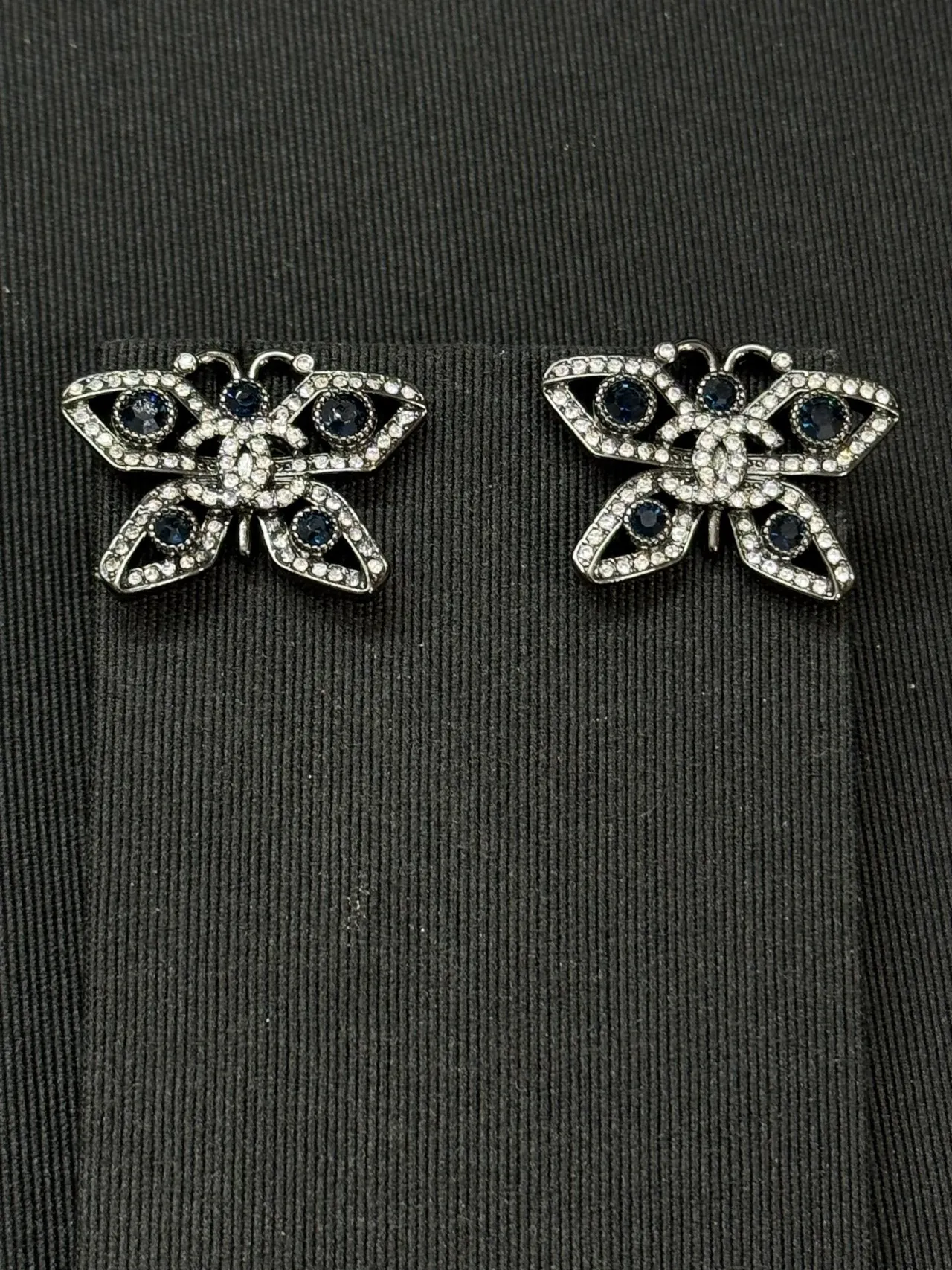 Chanel Butterfly Pavé Crystal and Blue Stone Earrings 5