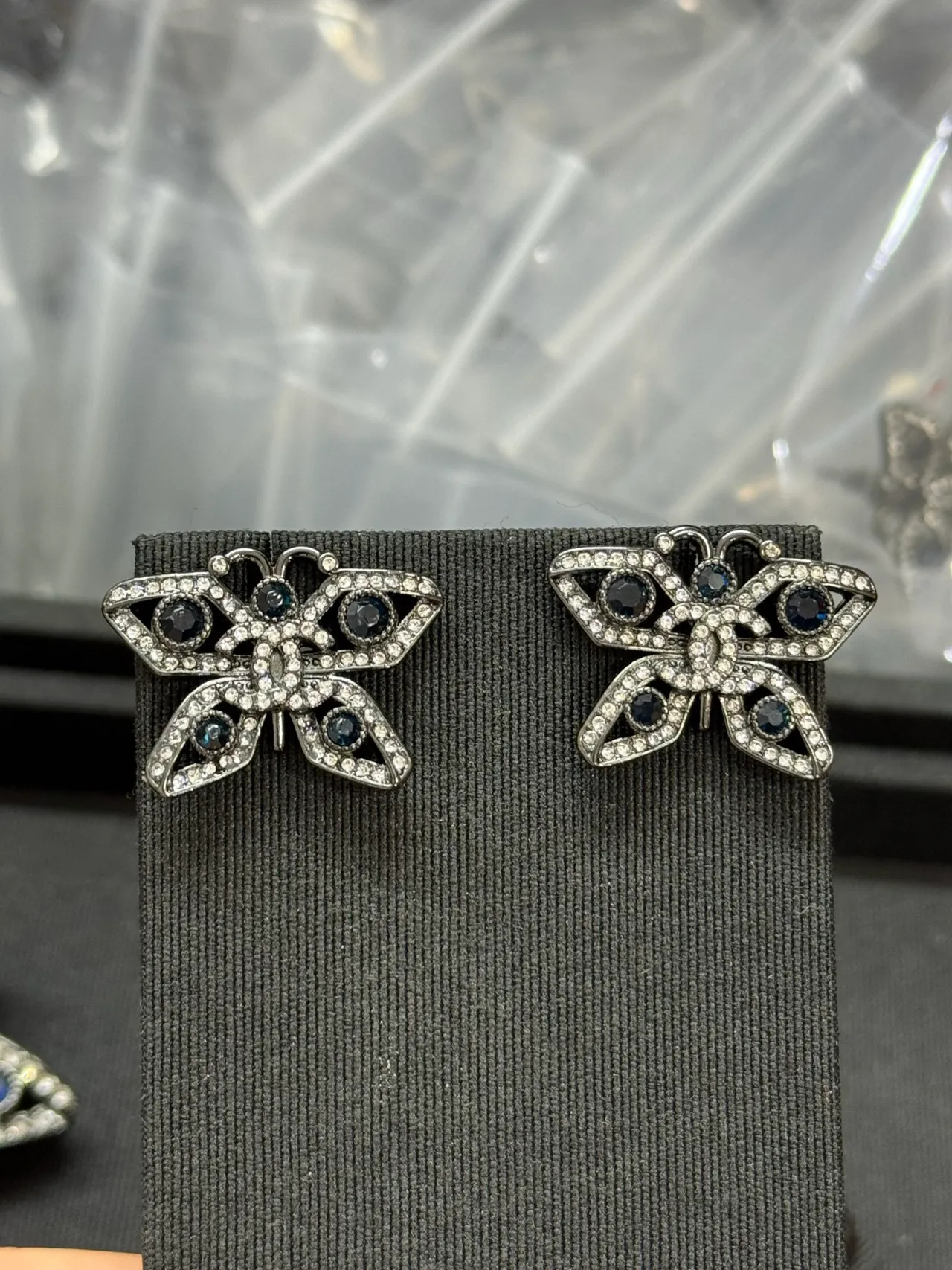 Chanel Butterfly Pavé Crystal and Blue Stone Earrings 6