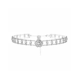 Chanel Camélia Choker لون فضي بافيه حجر كريمي قلادة