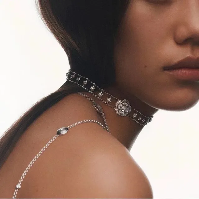 Chanel Camélia Choker ton argent Pavé gemmes collier 9