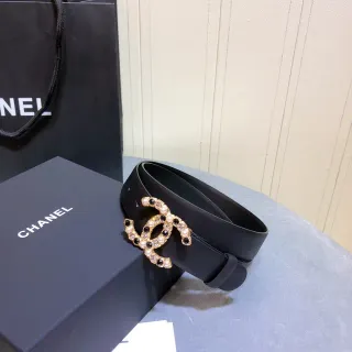 Chanel CC Belt أسود بوكل ذهبي حزام جلدي