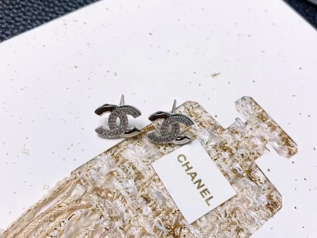 Chanel CC Gold Silver Interlocking Logo Pavé Crystal Setting Earrings 3