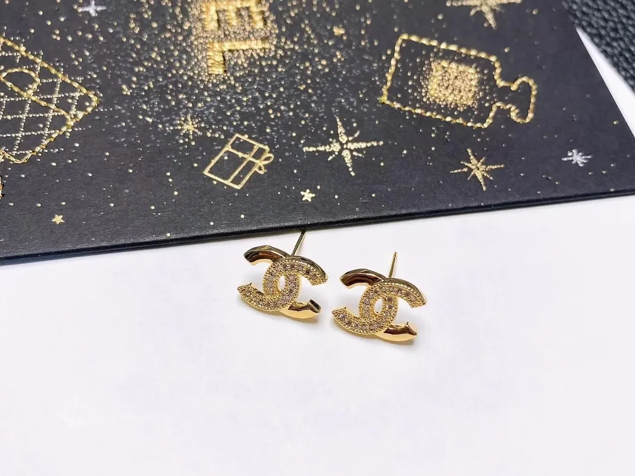 Chanel CC Gold Silver Interlocking Logo Pavé Crystal Setting Earrings 5