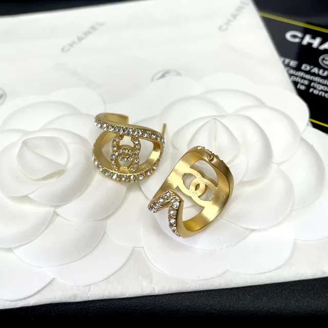 Chanel CC Logo Crystal-Pavé Gold-Tone Open Hoop Earrings 5