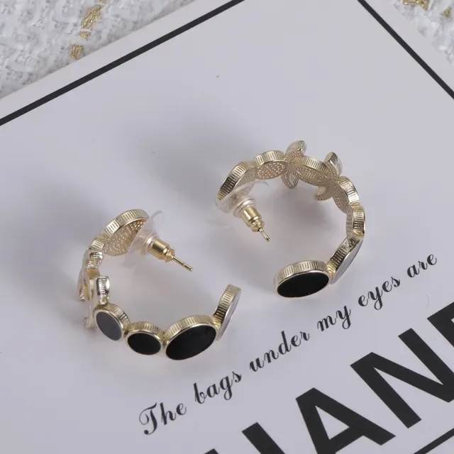 Chanel CC Logo Gold-Tone Black and White Stone Earrings 4