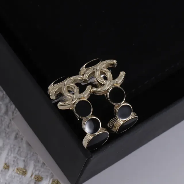 Chanel CC Logo Gold-Tone Black and White Stone Earrings 5