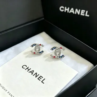Chanel CC Logo Marquise Crystal Blue Red Enamel Boucles d'oreilles