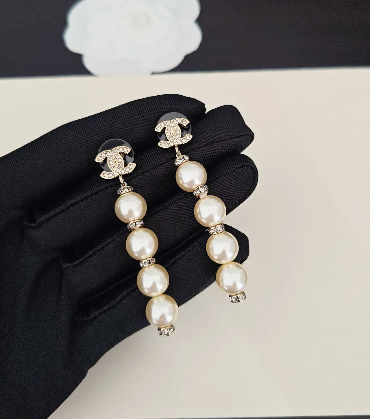 Chanel CC Logo Pearl Drop Earrings 5