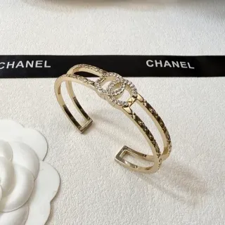 Chanel CC Motif Crystal Pavé Gold-Tone Double-Cuff Bracelet