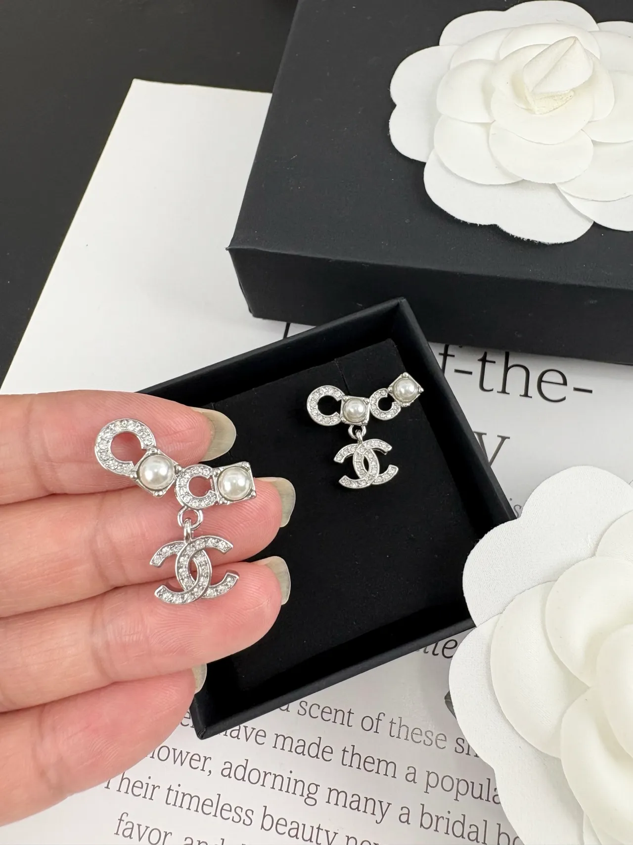 Chanel CC Pearl Pavé Crystal Dangling Earrings 5
