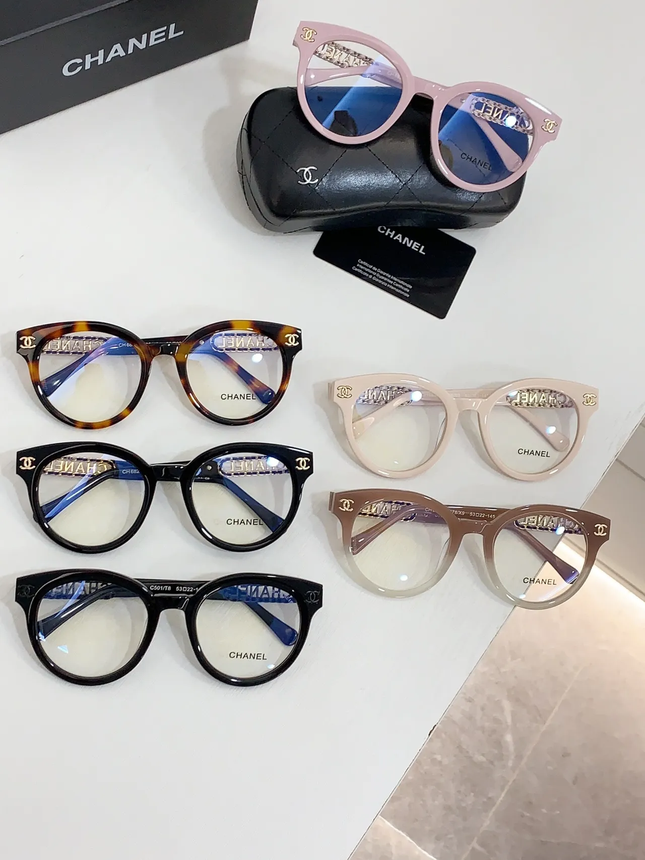 Chanel Chain Lunettes Optiques Noires Dorées Brillantes en Acétate avec Marques 3