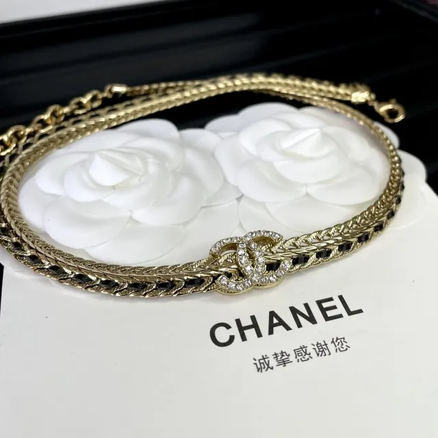 Chanel ক্লাসিক চেইন নেকলেস সোনালি কালো বোনা ইনল ডিটেইলিং নেকলেস 7