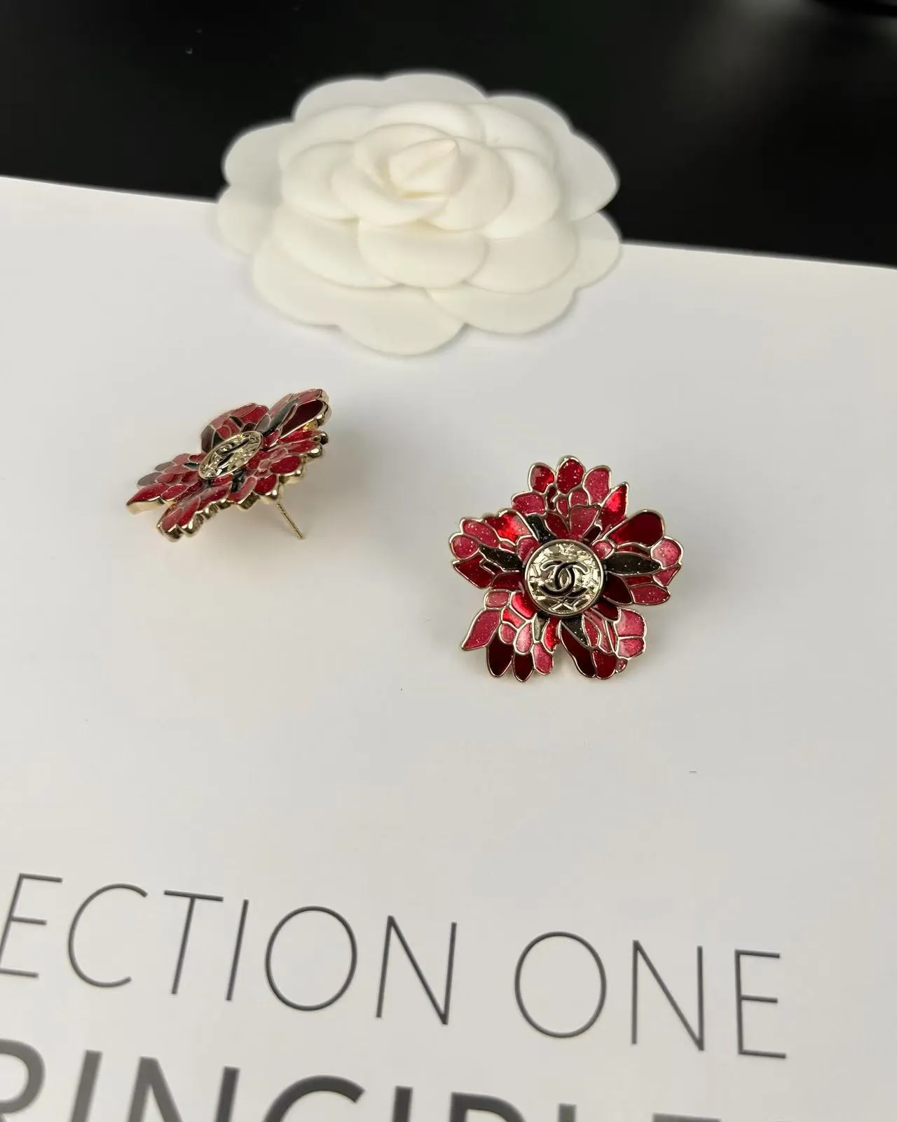 Chanel Floral Enamel CC Logo Stud Earrings 3