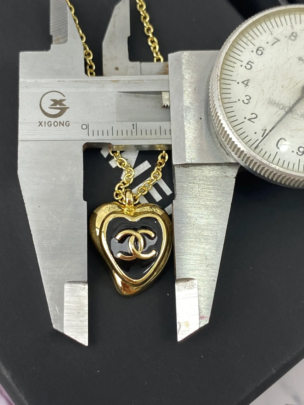 Chanel Gold Black Chain Heart-Shaped Pendant Necklace 3