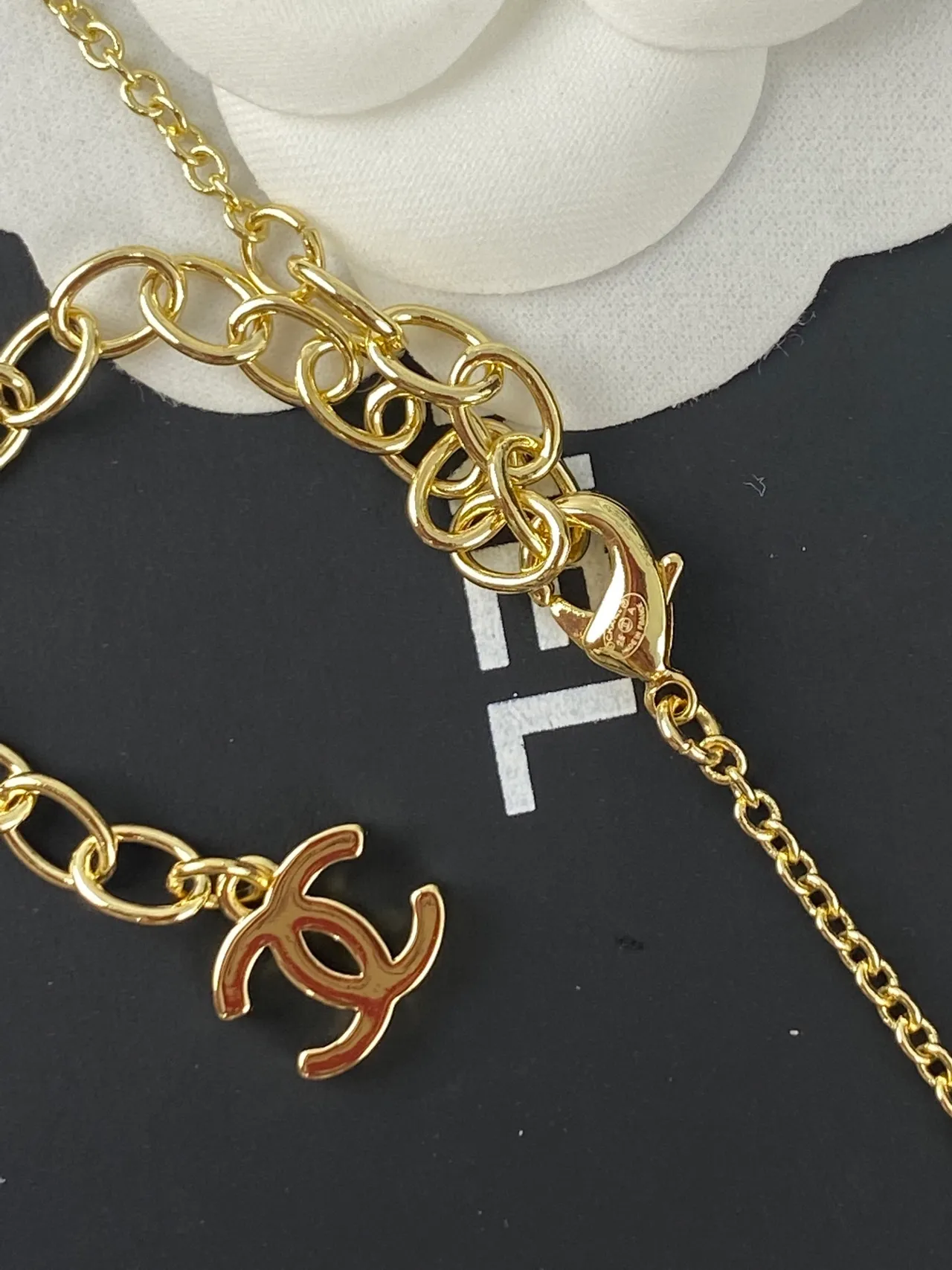 Chanel Gold Black Chain Heart-Shaped Pendant Necklace 5