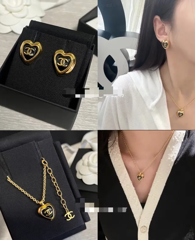 Chanel Gold Black Chain Heart-Shaped Pendant Necklace 13