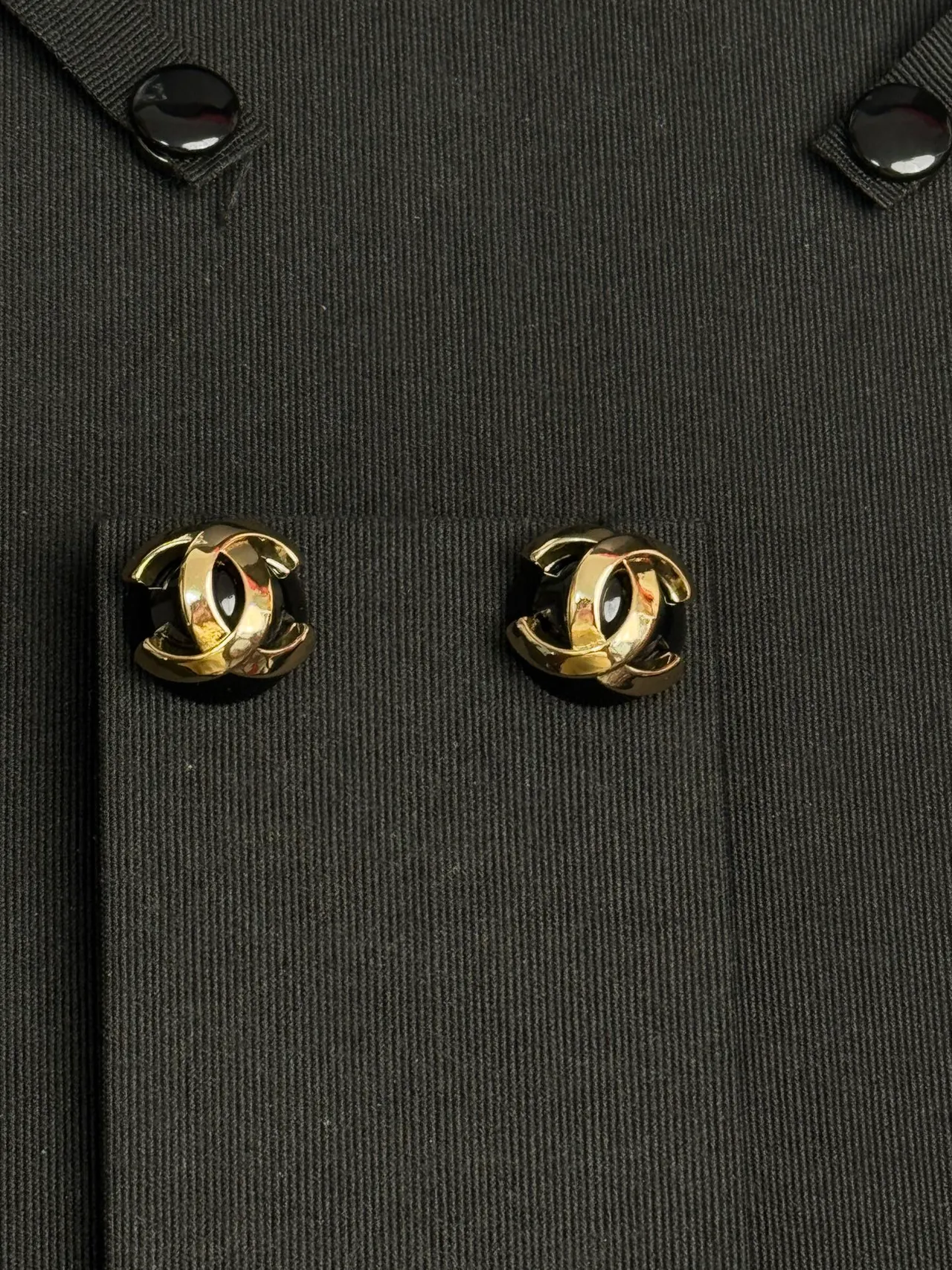 Chanel Gold Black Interlocking CC Logo Metal Earrings 2