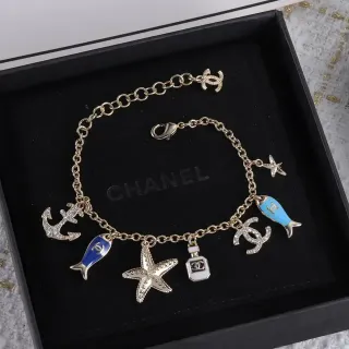 Chanel 航海魅力手链 黄金蓝色链条搪瓷手链