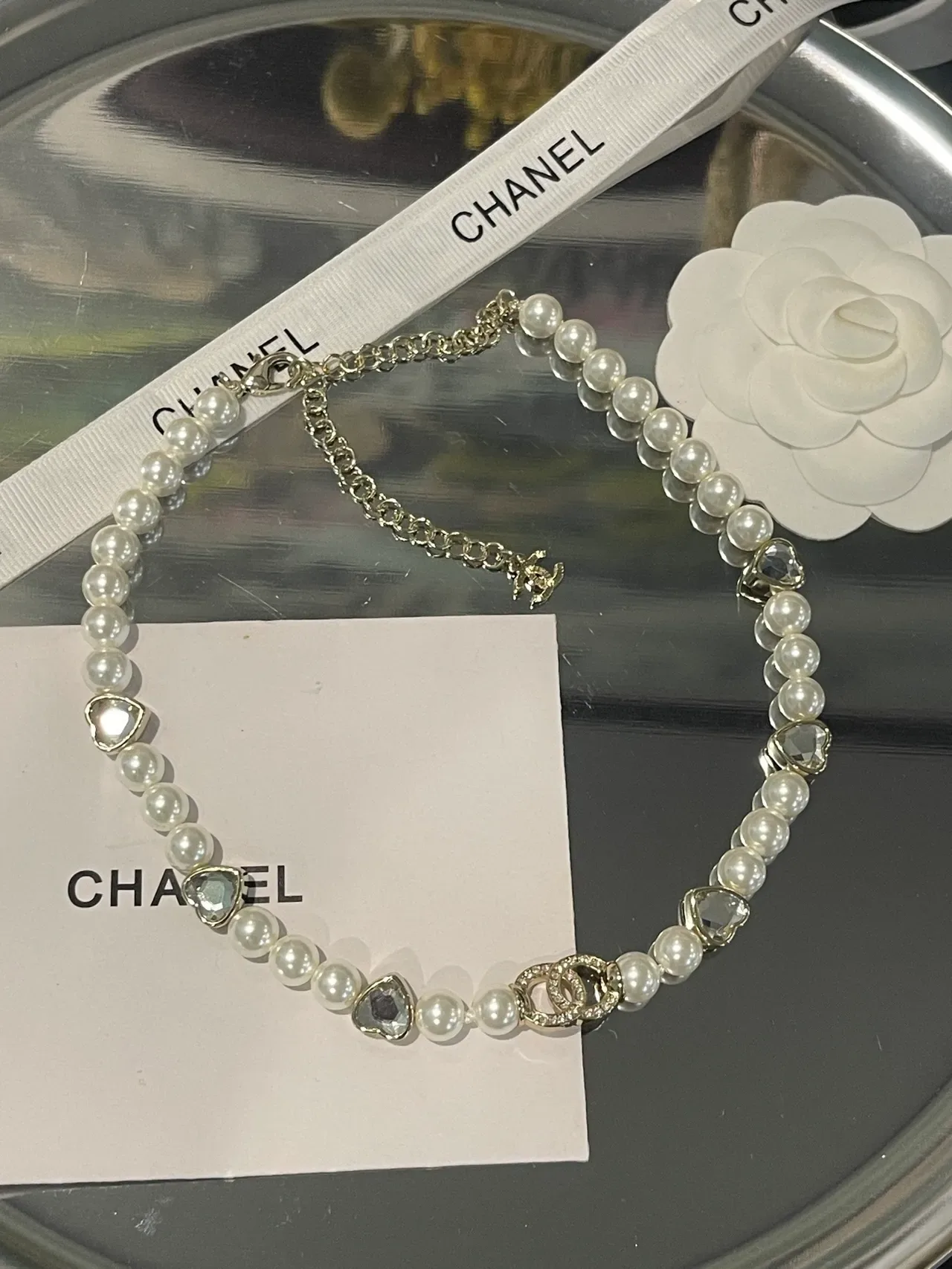Chanel Pearl and Crystal CC Logo Necklace 8