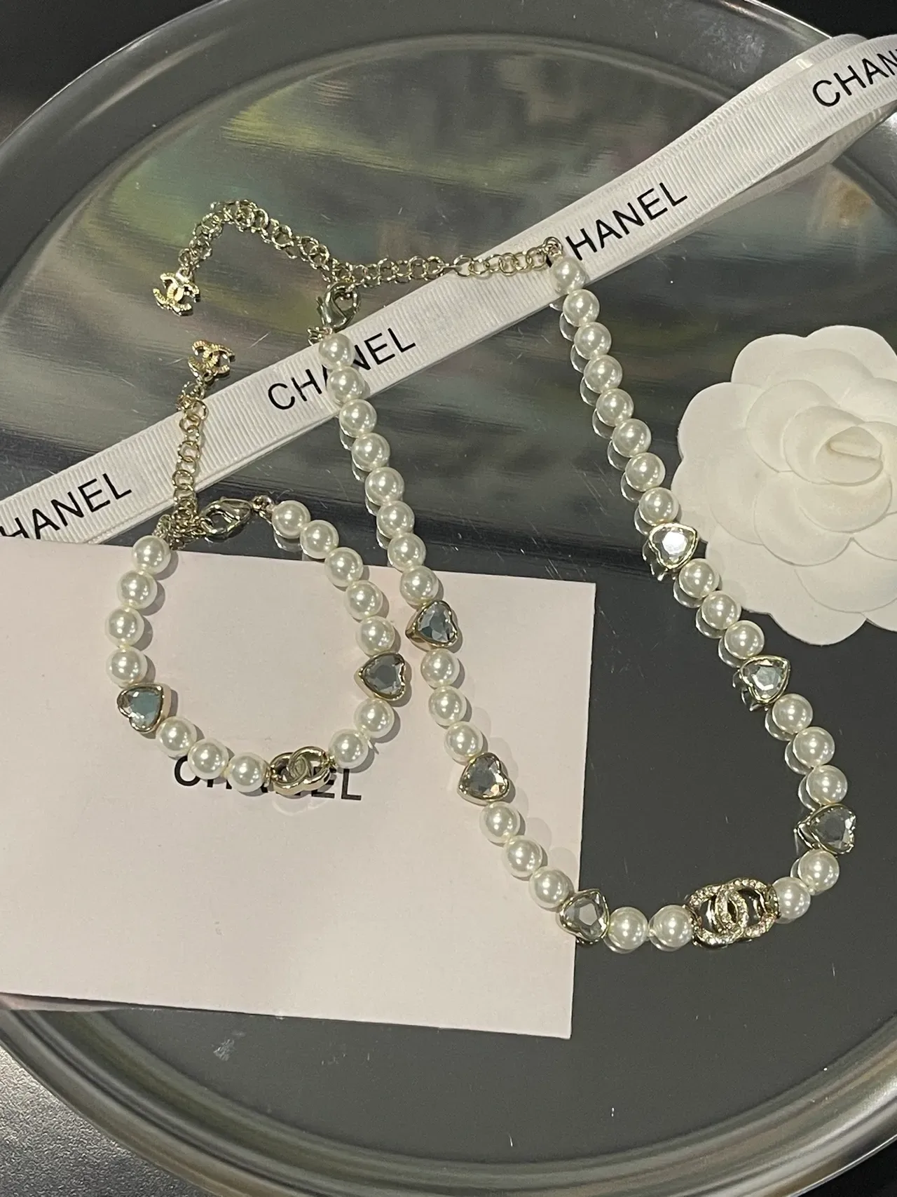 Chanel Pearl and Crystal CC Logo Necklace 9