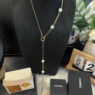 Chanel Collier Perles Lariat Or Blanc