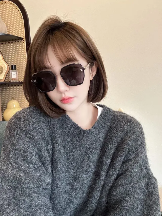 Chanel نظارات شمسية إطار هندسي oversized عدسة تدرجية وردي ذهبي 3