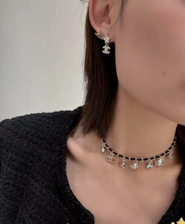 Chanel Estrela e CC Pavé-Crystal Dourado Corrente Pingente Brincos 7