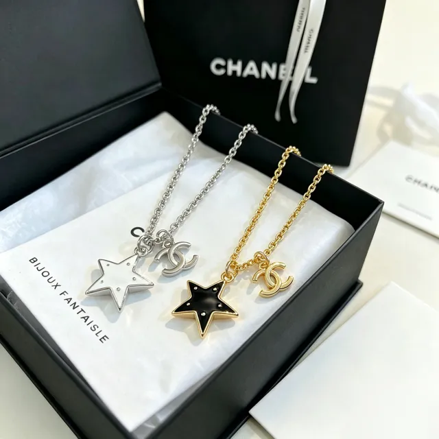 Chanel Star and CC pendentif Silver White Chain Dual-Charm Necklace 3