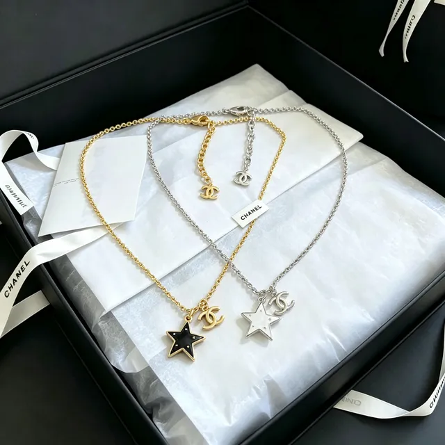 Chanel Star and CC pendentif Silver White Chain Dual-Charm Necklace 4