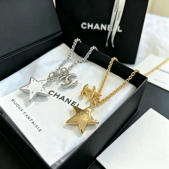 Chanel Star and CC pendentif Silver White Chain Dual-Charm Necklace 5