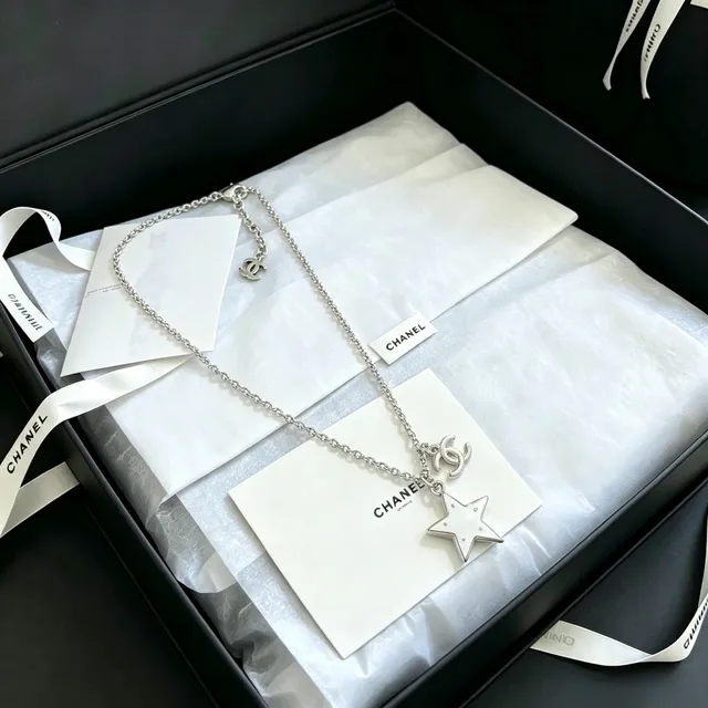 Chanel Star and CC pendentif Silver White Chain Dual-Charm Necklace 6